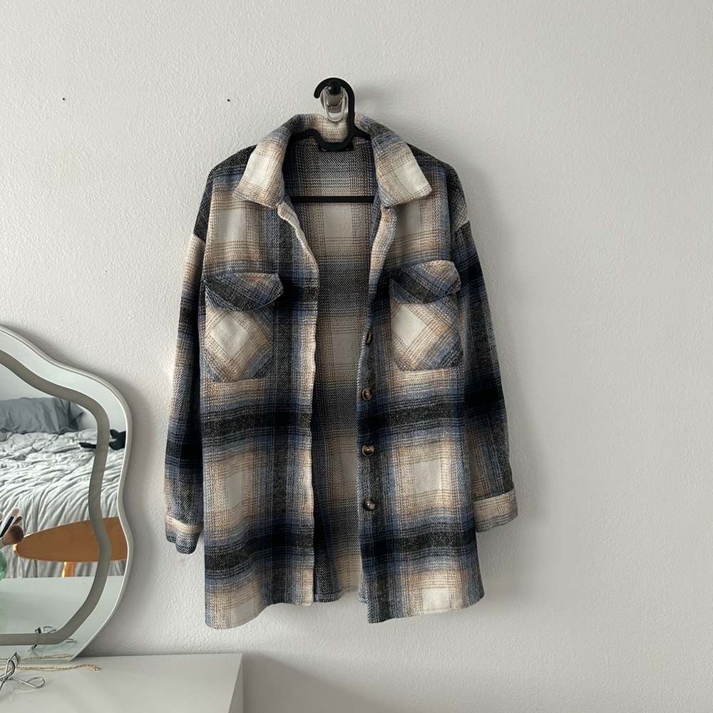Pretty Garden Plaid Flannel Shacket Shirt Jacket